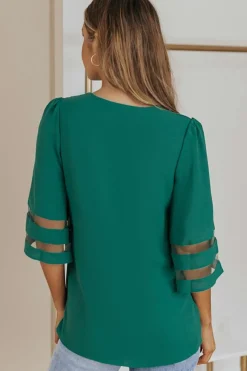 Clearance Dear-Lover Flare Sleeve V Neck Loose Blouse Green