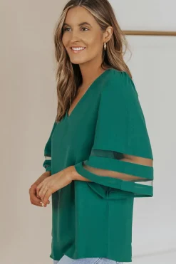 Clearance Dear-Lover Flare Sleeve V Neck Loose Blouse Green