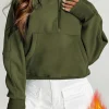 Hot Dear-Lover Fleece Lined Zip Up Stand Collar Thumbhole Sleeve Sweatshirt Green