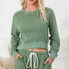 Fashion Dear-Lover Fleece Two-piece Cropped Pullover and Shorts Set Green
