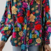 Online Dear-Lover Floral Knot Split Neck Puff Sleeve Blouse Green