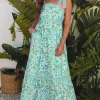 Clearance Dear-Lover Floral Lace Tied Strap Empire Waist Maxi Dress Green