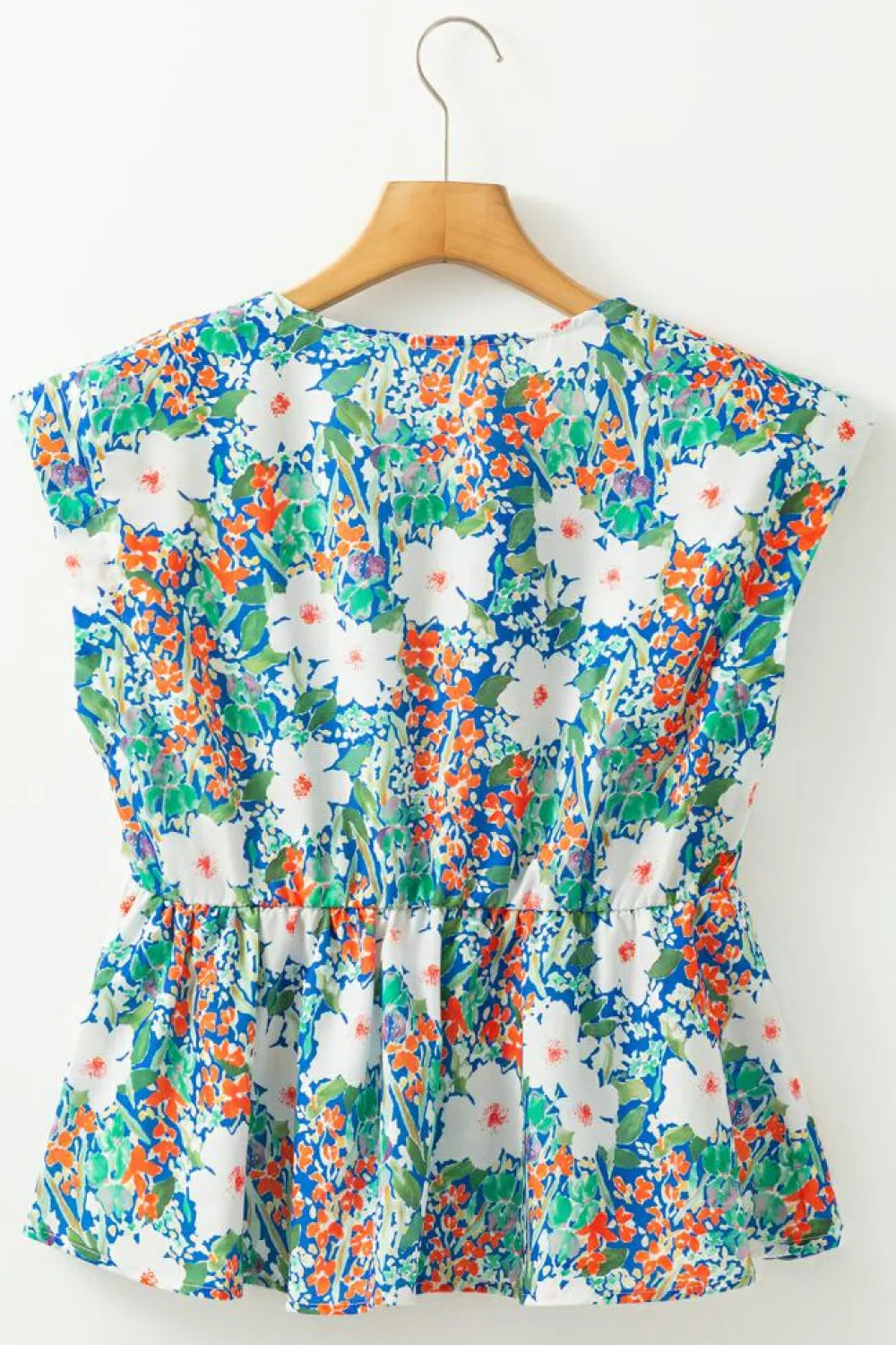 New Dear-Lover Floral Print Bow Applique Slit Sleeveless Peplum Blouse Green