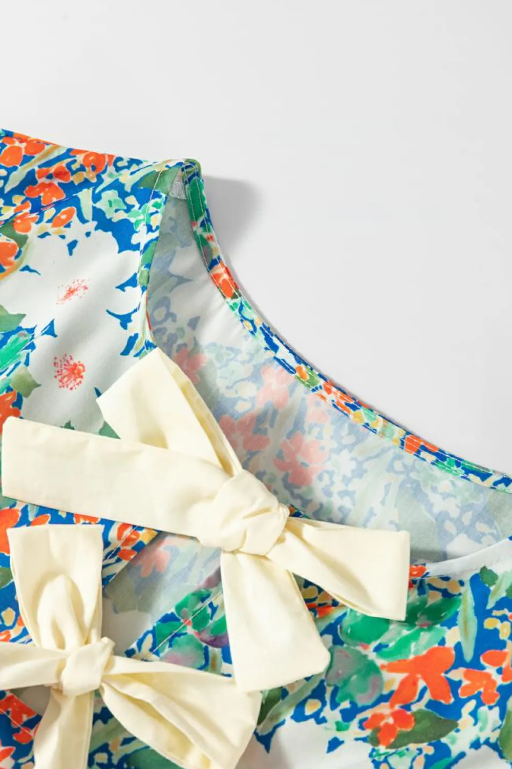 New Dear-Lover Floral Print Bow Applique Slit Sleeveless Peplum Blouse Green