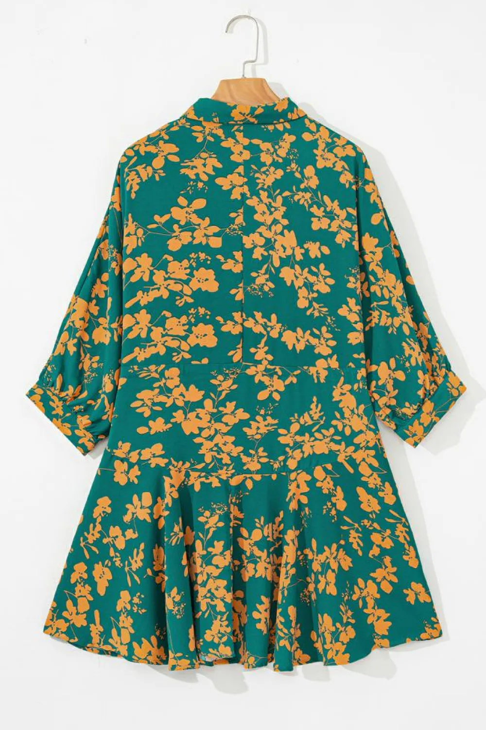 New Dear-Lover Floral Print Drawstring Tunic Flowy Short Dress Green