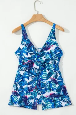 Hot Dear-Lover Floral Print Padded V Neck Tankini Top Green