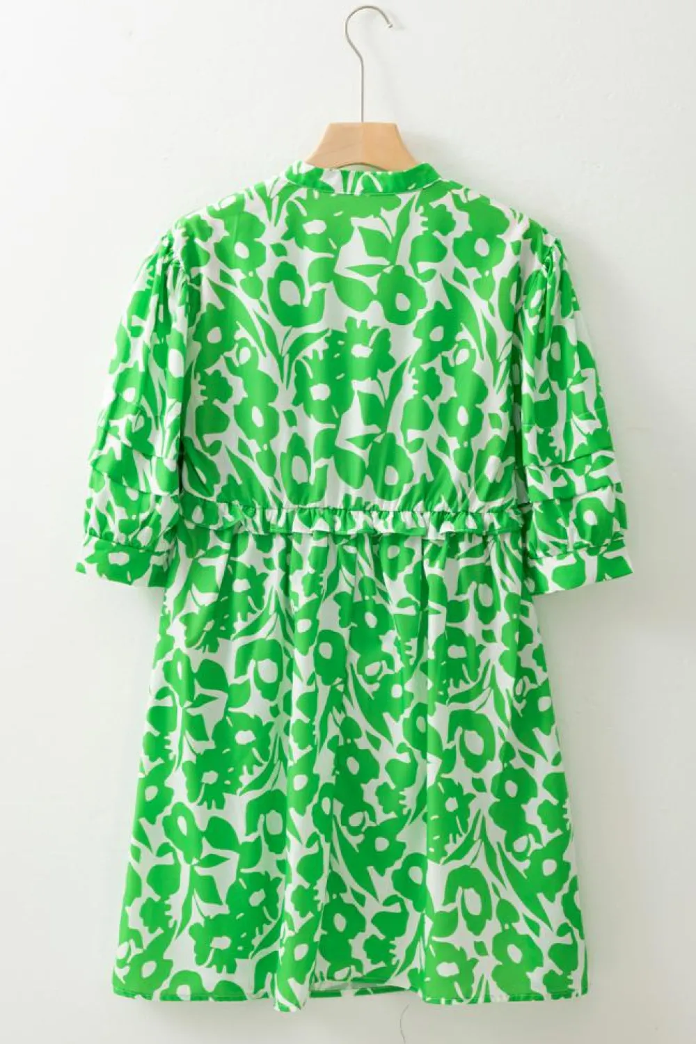 Outlet Dear-Lover Floral Print Puff Half Sleeve V Neck Babydoll Dress Green