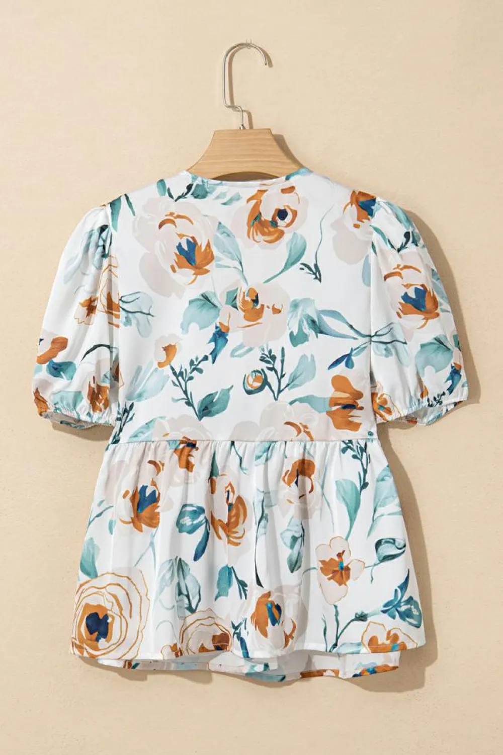 Discount Dear-Lover Floral Print Puff Sleeve V Neck Babydoll Blouse Green
