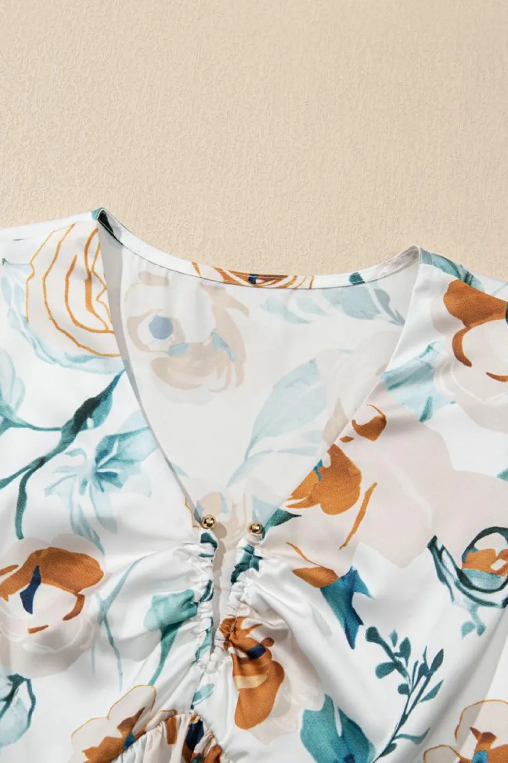 Discount Dear-Lover Floral Print Puff Sleeve V Neck Babydoll Blouse Green