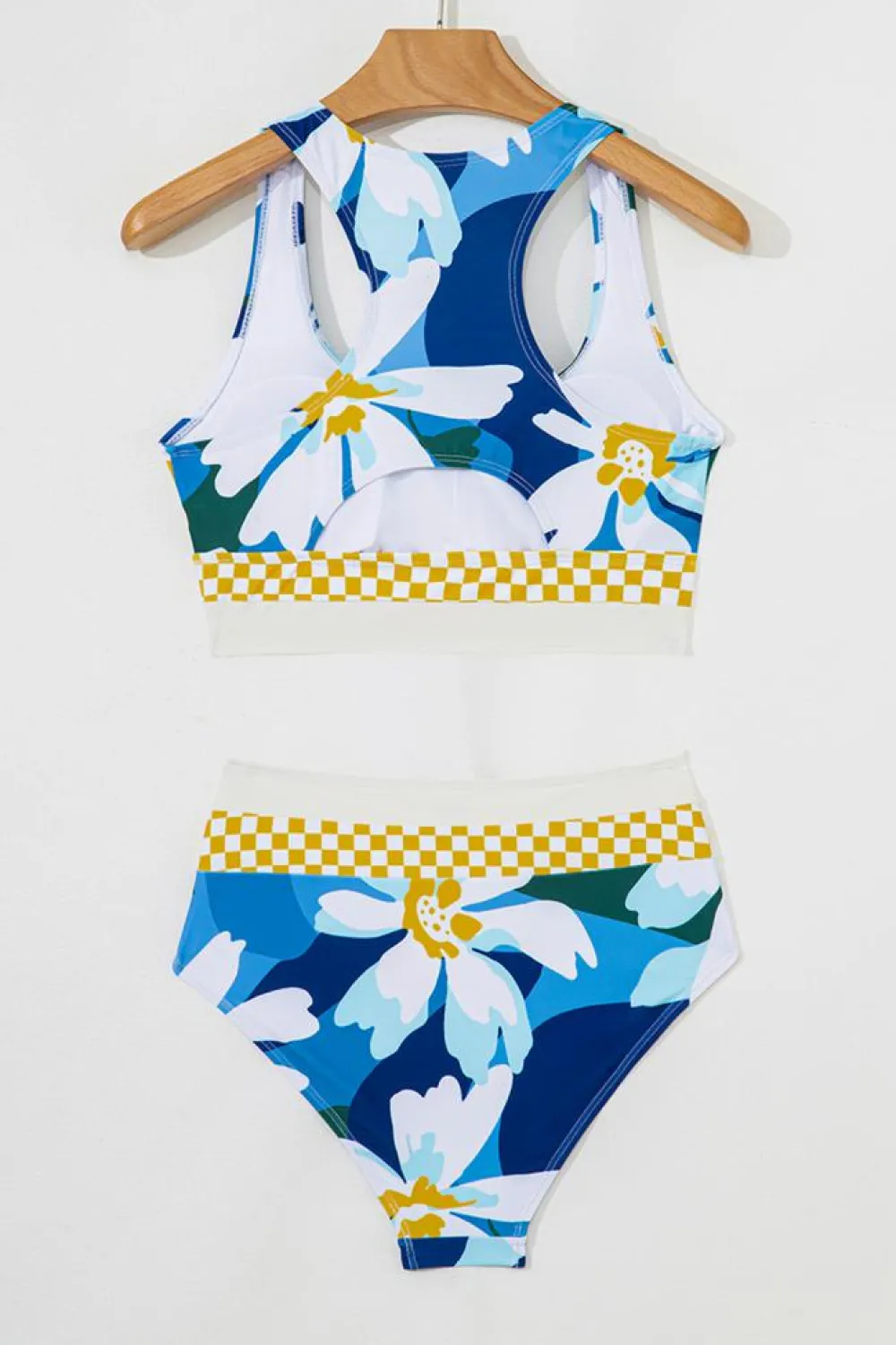 New Dear-Lover Floral Print Racerback Cutout High Waist 2pcs Bikini Green