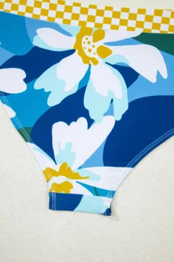New Dear-Lover Floral Print Racerback Cutout High Waist 2pcs Bikini Green
