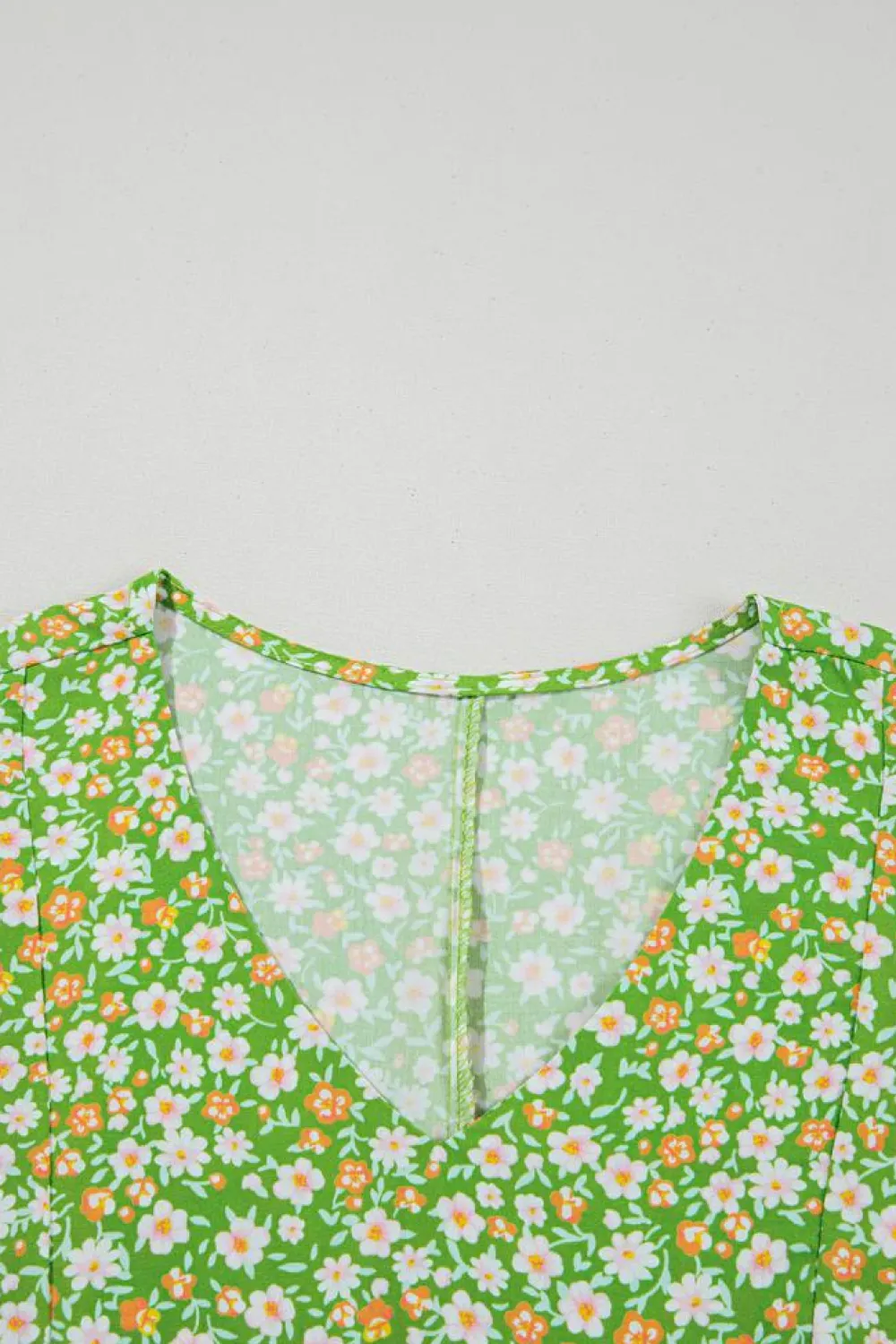 Online Dear-Lover Floral Print Ruffle Sleeve V Neck Blouse Top Green