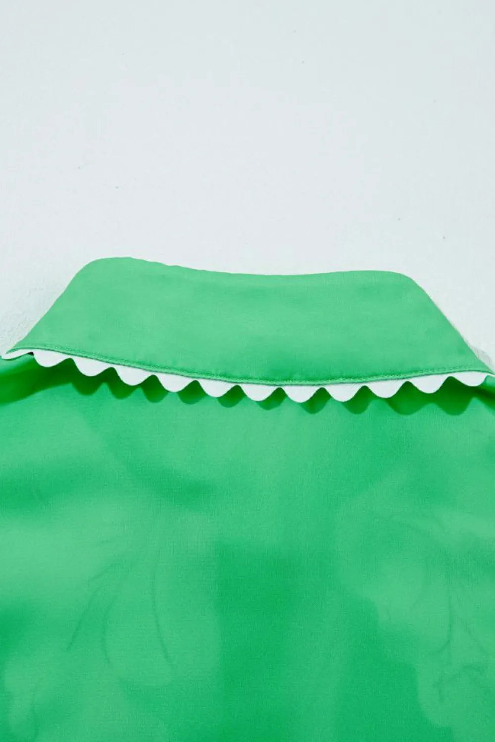 Discount Dear-Lover Floral Ric Rac Edge Puff Sleeve Button Up Summer Shirt Green