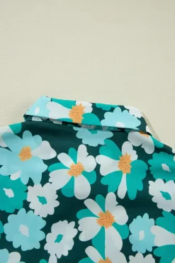 Clearance Dear-Lover Green Floral Tiered Long Puff Sleeve Shirt Dress Blackish Green