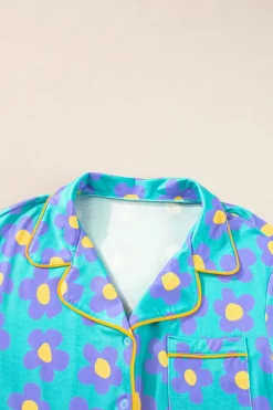 Outlet Dear-Lover Flower Print Short Sleeve Shirt Pajamas Set Green