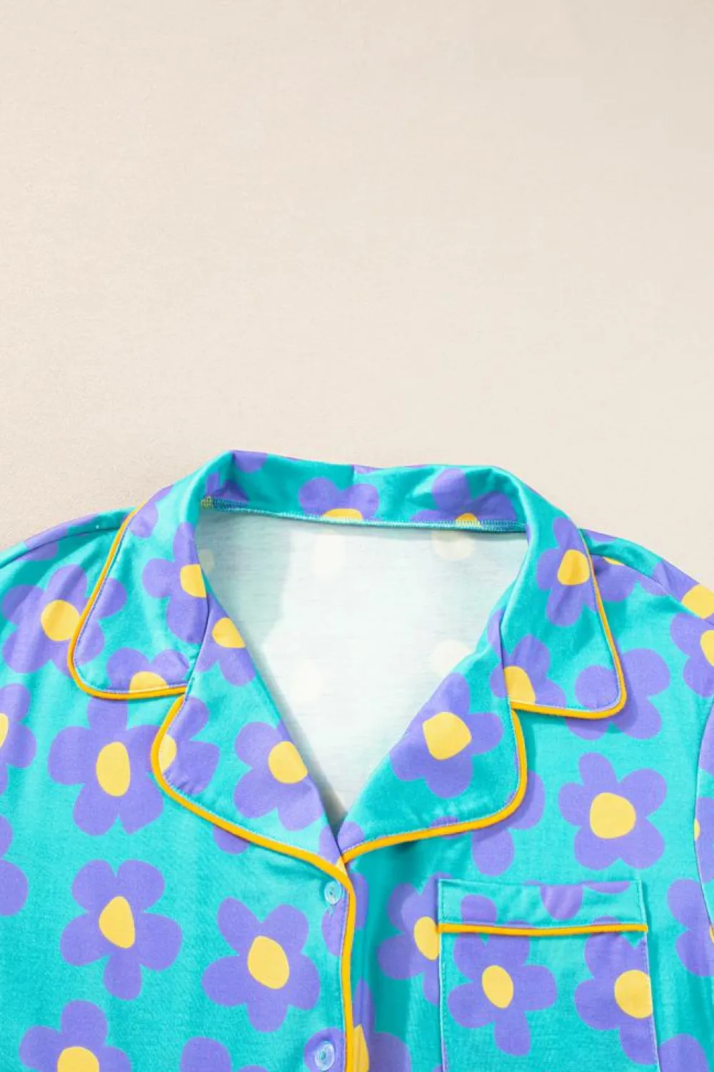 Outlet Dear-Lover Flower Print Short Sleeve Shirt Pajamas Set Green