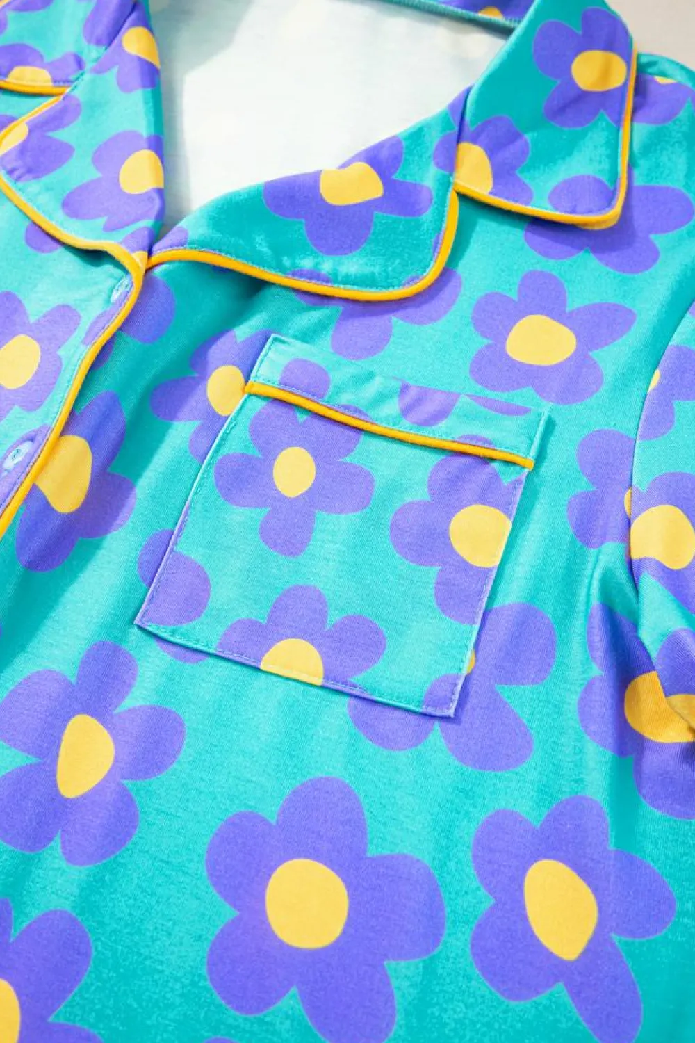 Outlet Dear-Lover Flower Print Short Sleeve Shirt Pajamas Set Green
