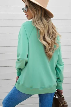Fashion Dear-Lover French Terry Cotton Blend Pullover Sweatshirt Green