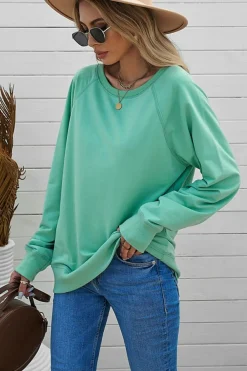 Fashion Dear-Lover French Terry Cotton Blend Pullover Sweatshirt Green