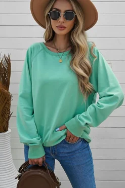 Fashion Dear-Lover French Terry Cotton Blend Pullover Sweatshirt Green