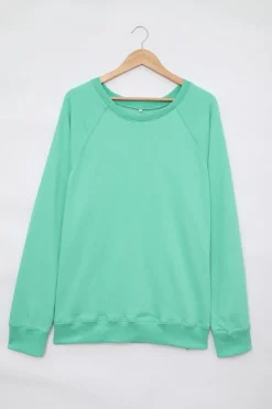 Fashion Dear-Lover French Terry Cotton Blend Pullover Sweatshirt Green