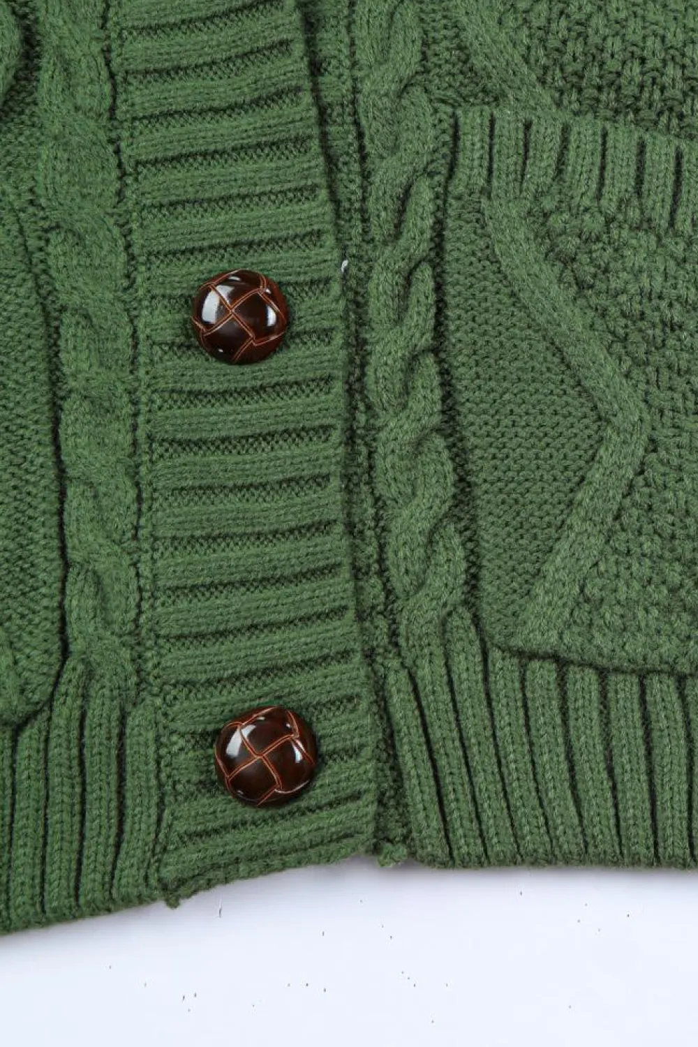 Fashion Dear-Lover Front Pockets Buttons Textured Cardigan Green