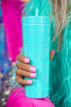 Fashion Dear-Lover Full Rhinestone Straw Cup 40oz Green