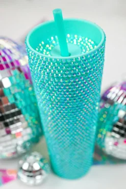 Fashion Dear-Lover Full Rhinestone Straw Cup 40oz Green