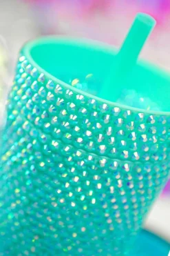 Fashion Dear-Lover Full Rhinestone Straw Cup 40oz Green