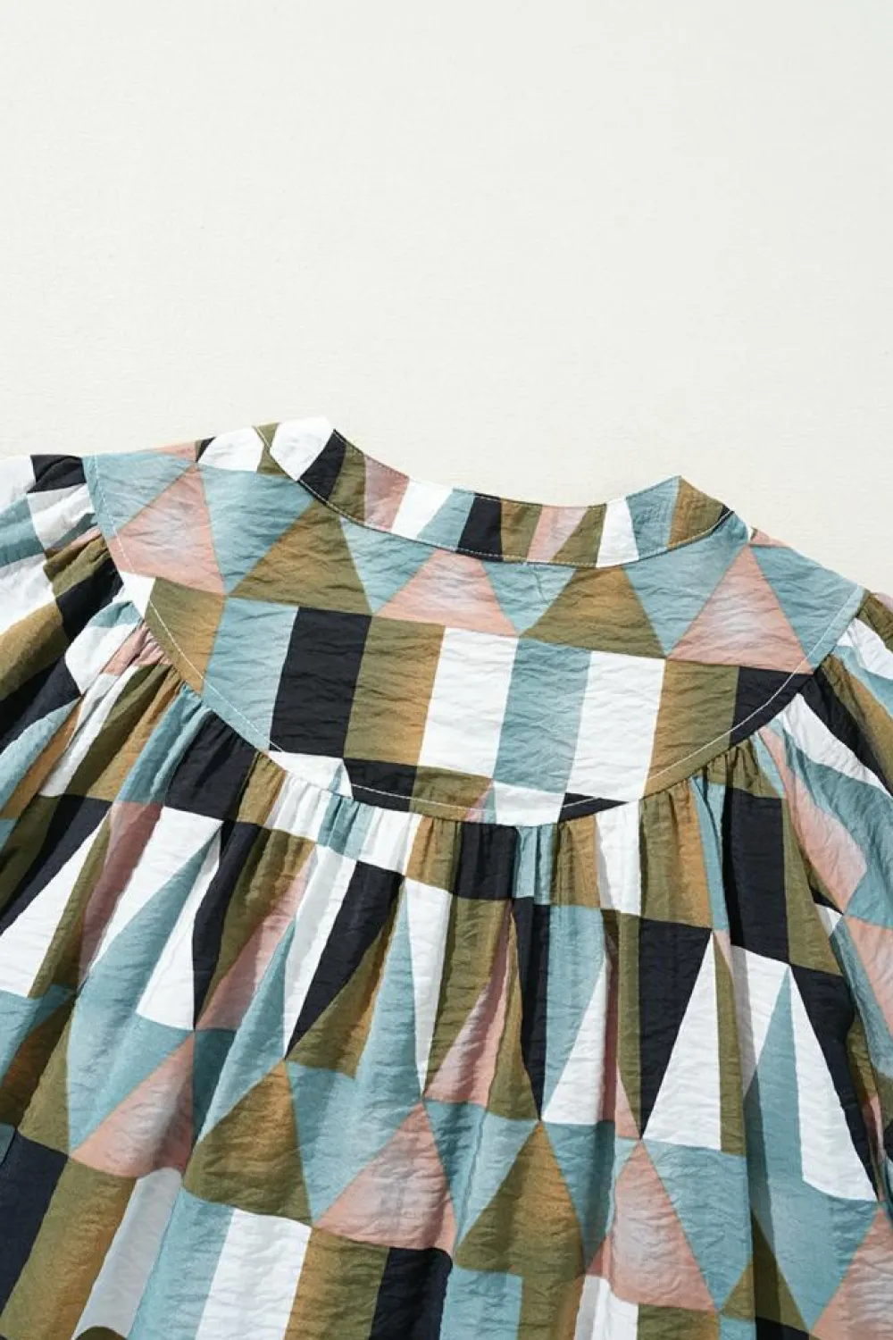 Online Dear-Lover Geometric Print Buttoned Balloon Sleeve Loose Fit Shirt Green