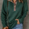 Online Dear-Lover Geometric Texture Plaid Trim Sweatshirt Green