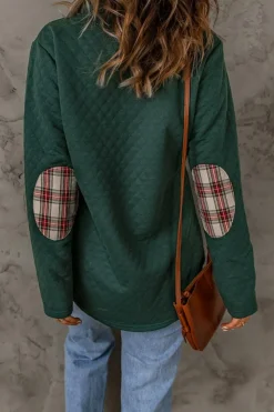 Online Dear-Lover Geometric Texture Plaid Trim Sweatshirt Green