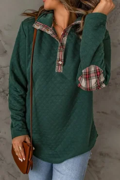 Online Dear-Lover Geometric Texture Plaid Trim Sweatshirt Green