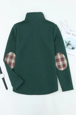 Online Dear-Lover Geometric Texture Plaid Trim Sweatshirt Green