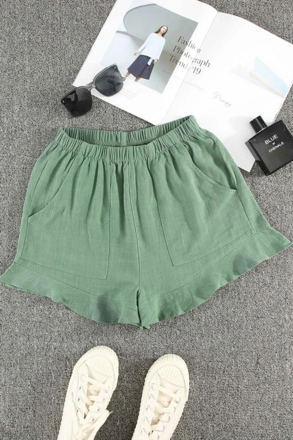 Best Dear-Lover High Waist Pocketed Ruffle Shorts Green
