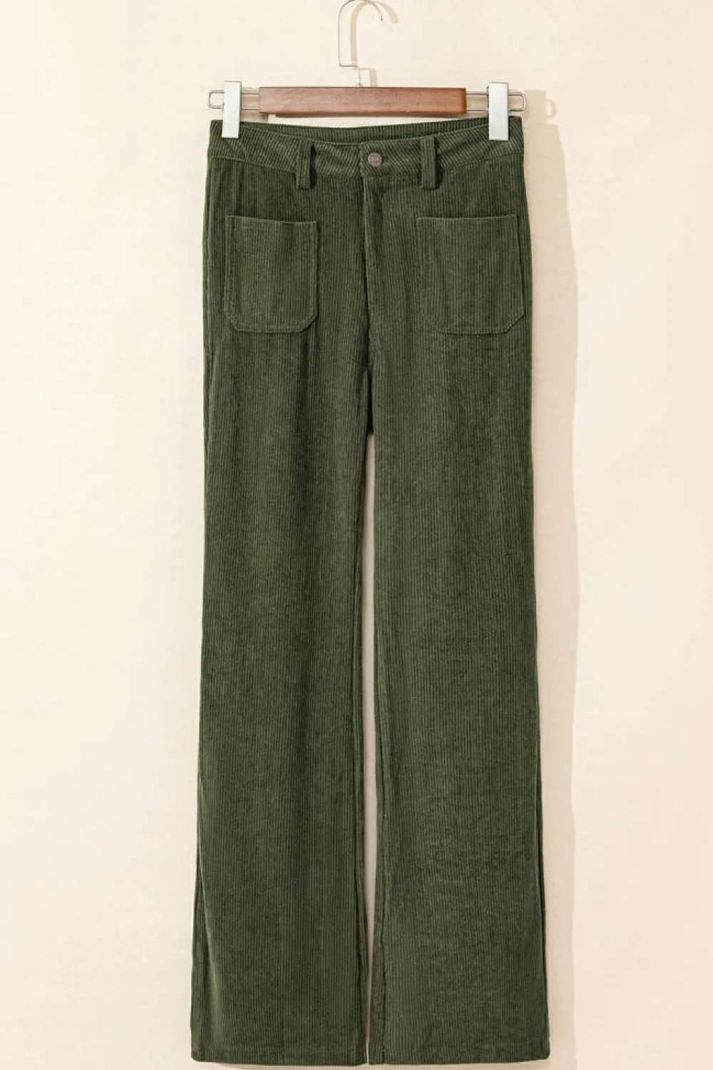 Hot Dear-Lover High Waist Square Pockets Corduroy Pants Green