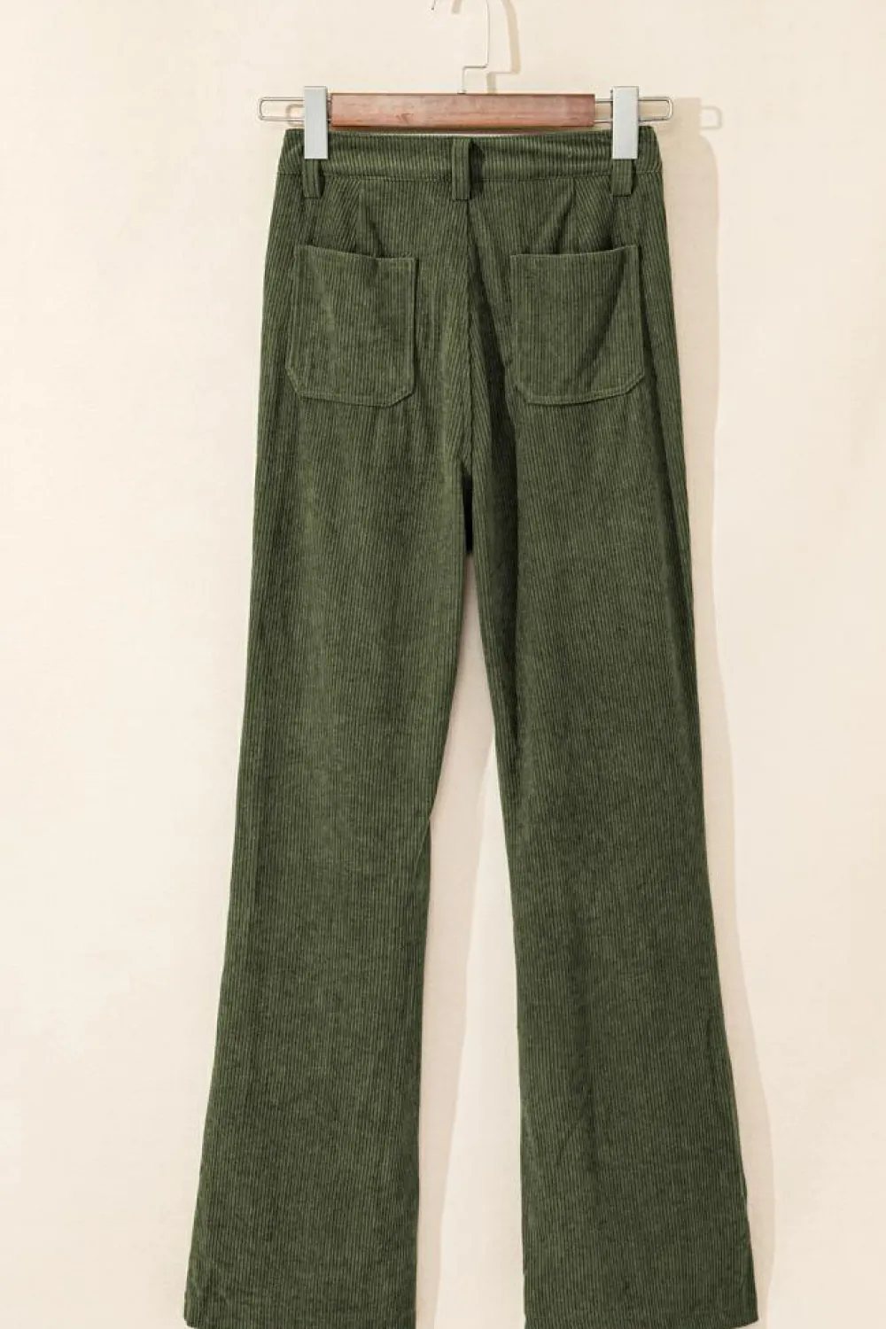 Hot Dear-Lover High Waist Square Pockets Corduroy Pants Green