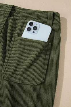 Hot Dear-Lover High Waist Square Pockets Corduroy Pants Green