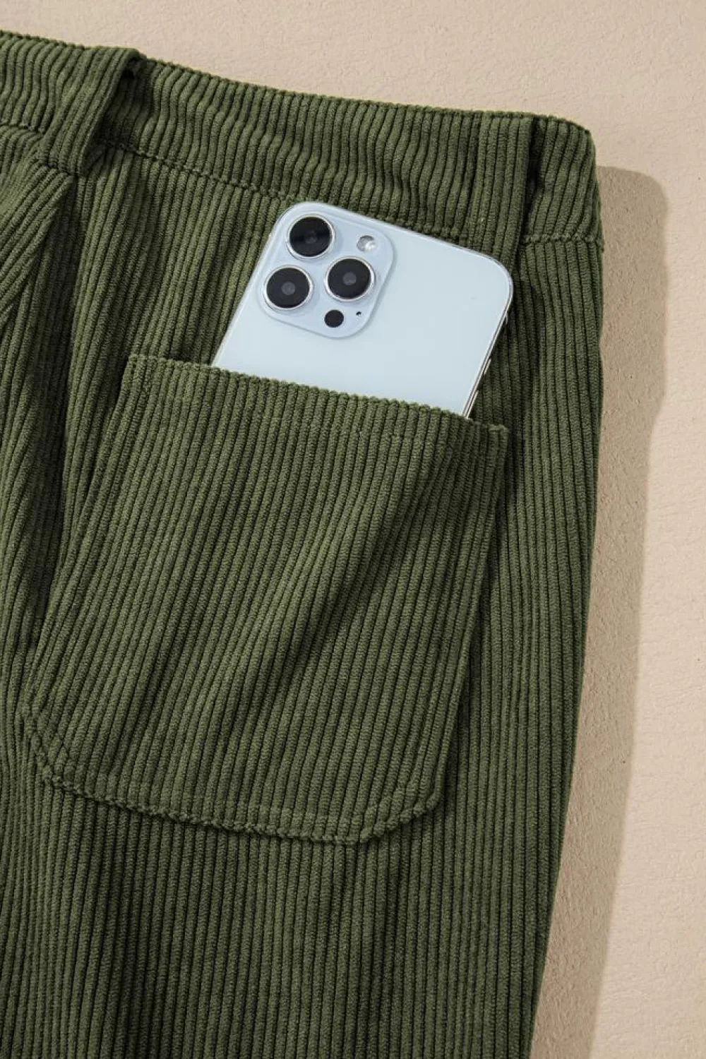 Hot Dear-Lover High Waist Square Pockets Corduroy Pants Green