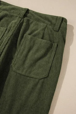Hot Dear-Lover High Waist Square Pockets Corduroy Pants Green