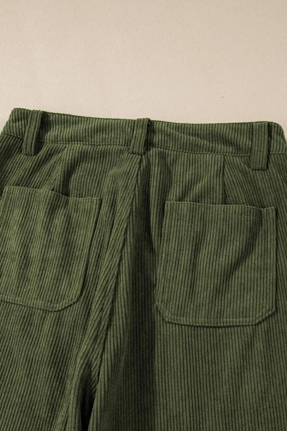 Hot Dear-Lover High Waist Square Pockets Corduroy Pants Green