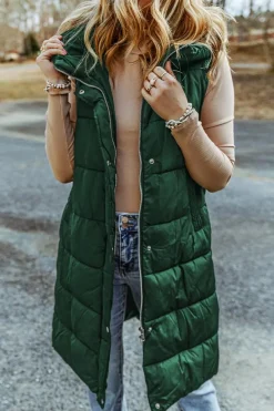 Discount Dear-Lover Hooded Long Quilted Vest Coat Green