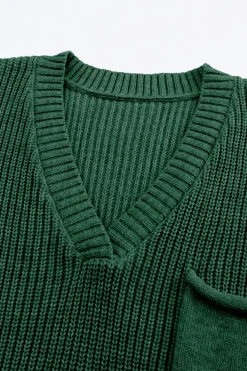 Sale Dear-Lover Knitted V Neck Sweater and Casual Pants Set Green