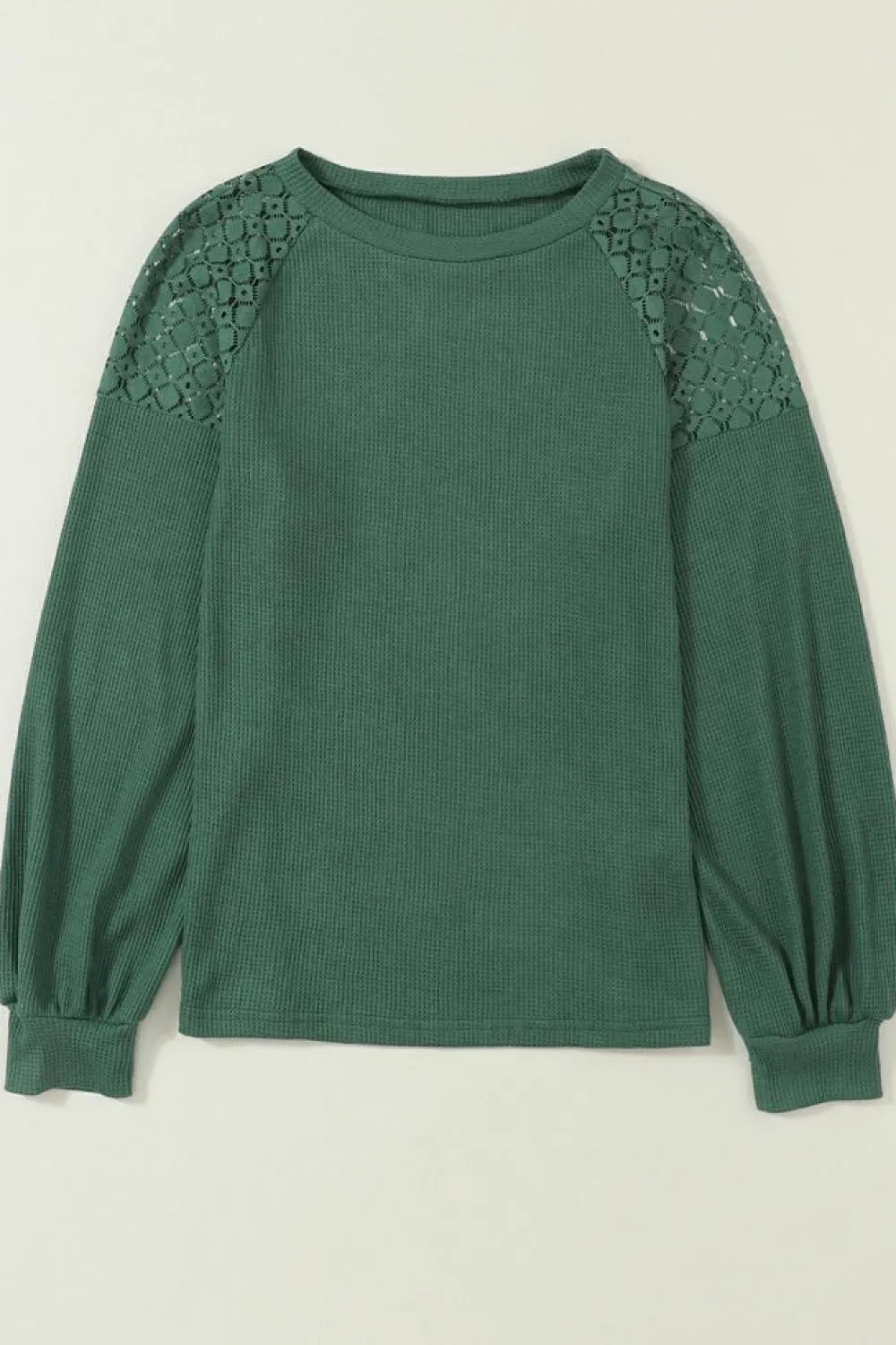 Best Dear-Lover Green Lace Long Sleeve Textured Pullover Blackish Green