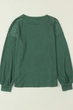Best Dear-Lover Green Lace Long Sleeve Textured Pullover Blackish Green