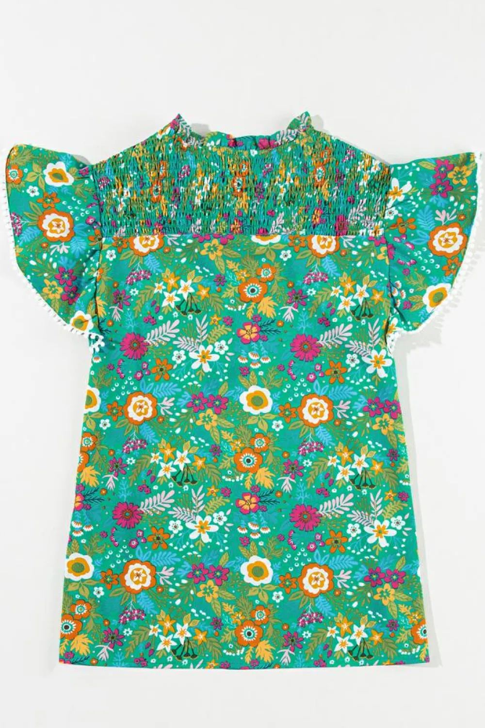 Sale Dear-Lover Lace Trim Flutter Sleeve Tropical Floral Blouse Green