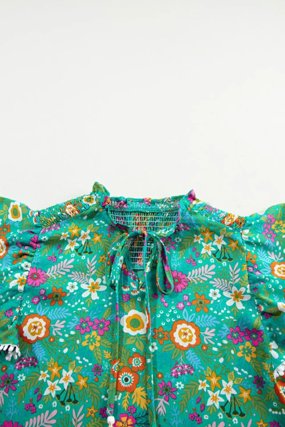 Sale Dear-Lover Lace Trim Flutter Sleeve Tropical Floral Blouse Green