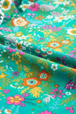 Sale Dear-Lover Lace Trim Flutter Sleeve Tropical Floral Blouse Green