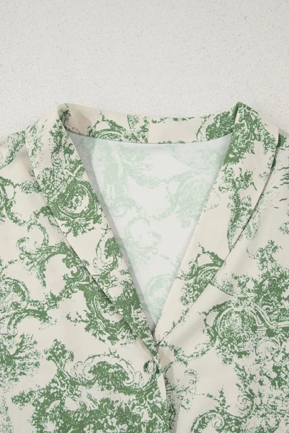 Discount Dear-Lover Landscape Print Tied 3/4 Sleeve Shirt with Sash Green