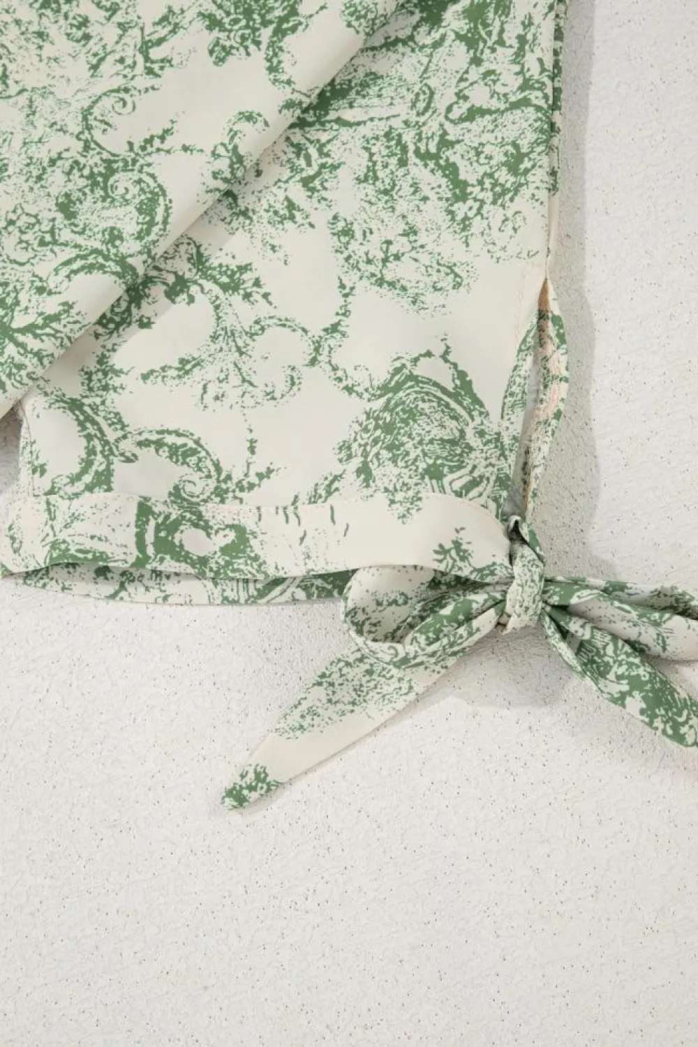 Discount Dear-Lover Landscape Print Tied 3/4 Sleeve Shirt with Sash Green